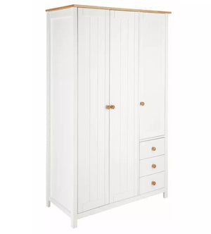 Scandinavia 3 Door 3 Drawer Wardrobe -Pine & White 18291725