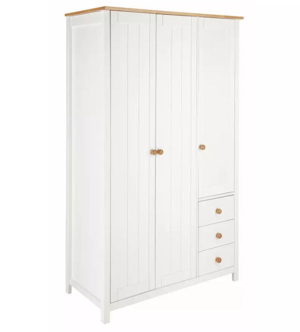 Scandinavia 3 Door 3 Drawer Wardrobe -Pine & White 18291725