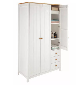Scandinavia 3 Door 3 Drawer Wardrobe -Pine & White 18291725