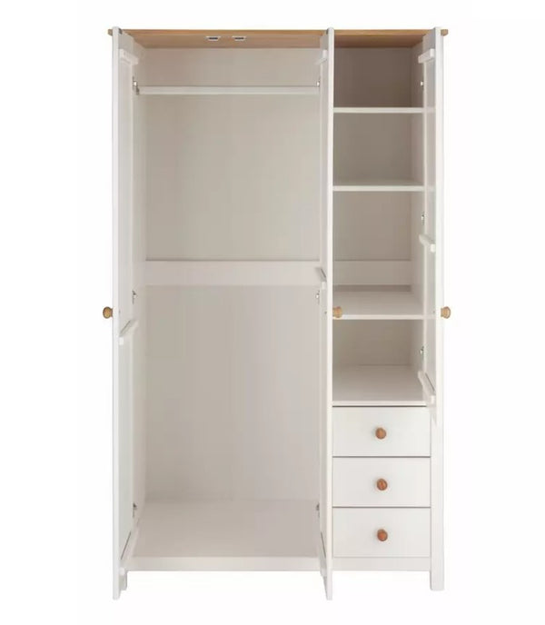 Scandinavia 3 Door 3 Drawer Wardrobe -Pine & White 18291725