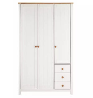 Scandinavia 3 Door 3 Drawer Wardrobe -Pine & White 18291725