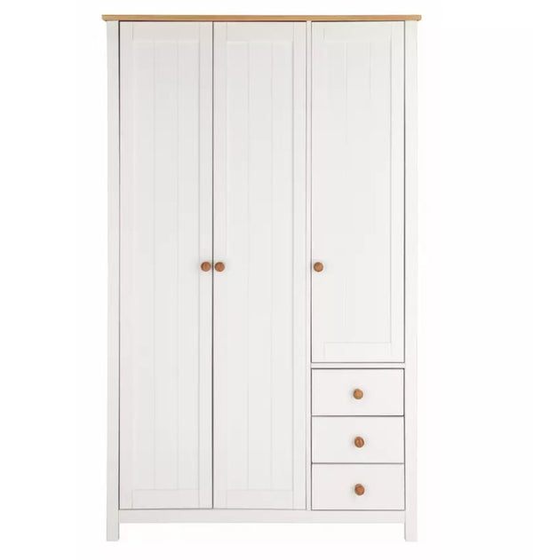 Scandinavia 3 Door 3 Drawer Wardrobe -Pine & White 18291725