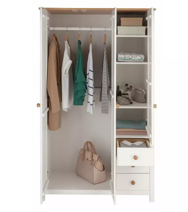 Scandinavia 3 Door 3 Drawer Wardrobe -Pine & White 18291725