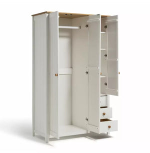 Scandinavia 3 Door 3 Drawer Wardrobe -Pine & White 18291725