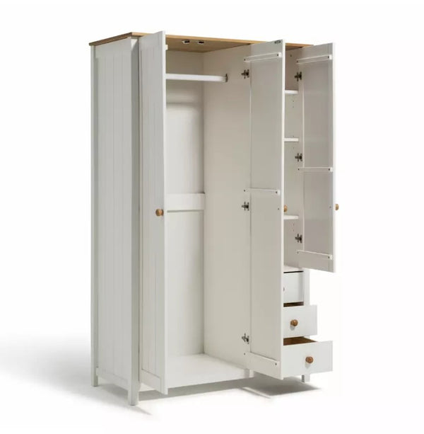 Scandinavia 3 Door 3 Drawer Wardrobe -Pine & White 18291725