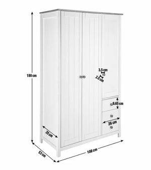 Scandinavia 3 Door 3 Drawer Wardrobe -Pine & White 18291725