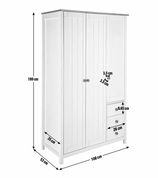Scandinavia 3 Door 3 Drawer Wardrobe -Pine & White 18291725