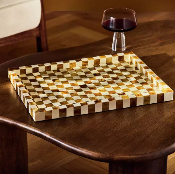 Habitat Checkered Resin Brown & White Coffee Table Tray 18272579