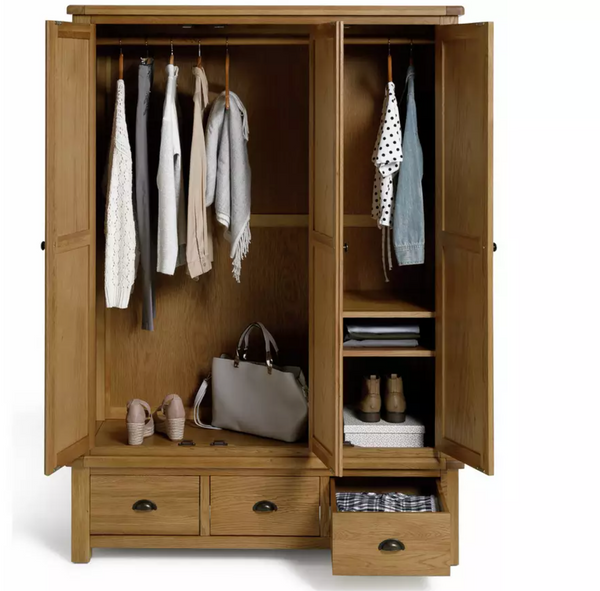 Kent 3 Door 3 Drawer Wardrobe - Oak 12910985