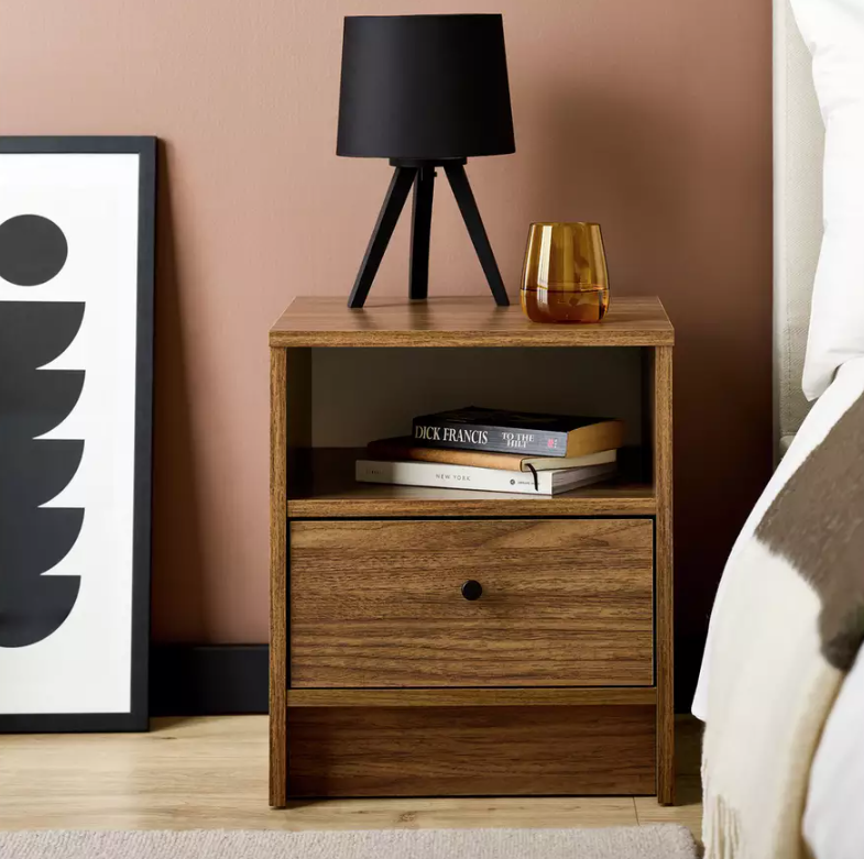 Home Malibu 1 Drawer Bedside Table - Walnut 17863563