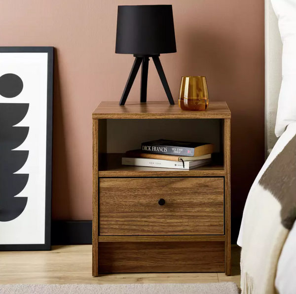 Home Malibu 1 Drawer Bedside Table - Walnut 17863563
