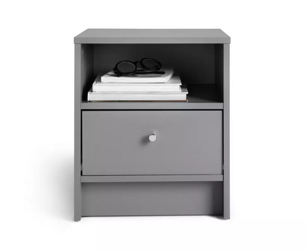 Home Malibu 1 Drawer Bedside Table - Grey 18246251