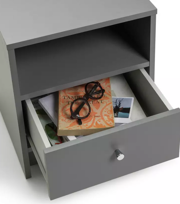 Home Malibu 1 Drawer Bedside Table - Grey 18246251