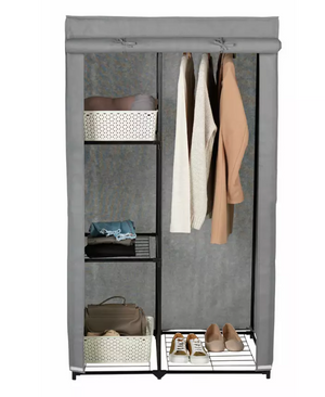 Home Covered Single Wardrobe with Storage - Grey 17812026