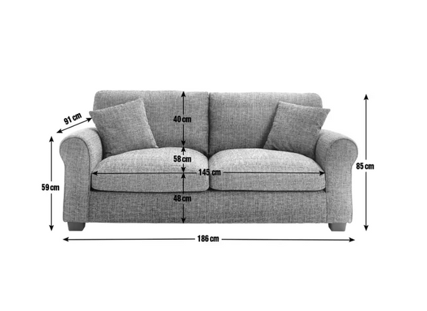 Home Lisbon Fabric 3 Seater Sofa - Grey 12255963