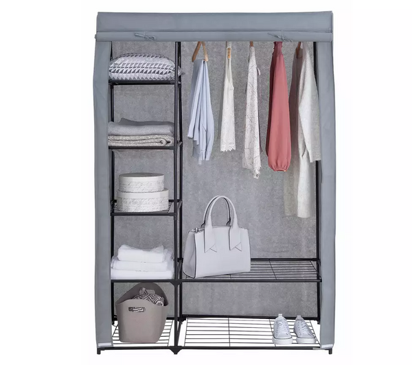 Home Covered Double Wardrobe with Storage - Grey 17761579