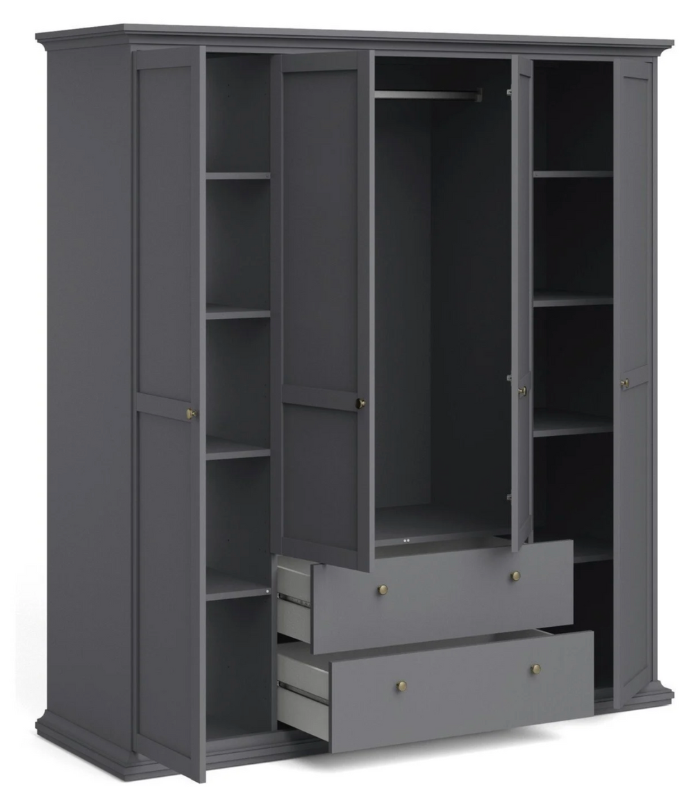 Tvilum paris wardrobe 4 drs + 2 drwr grey 14650676