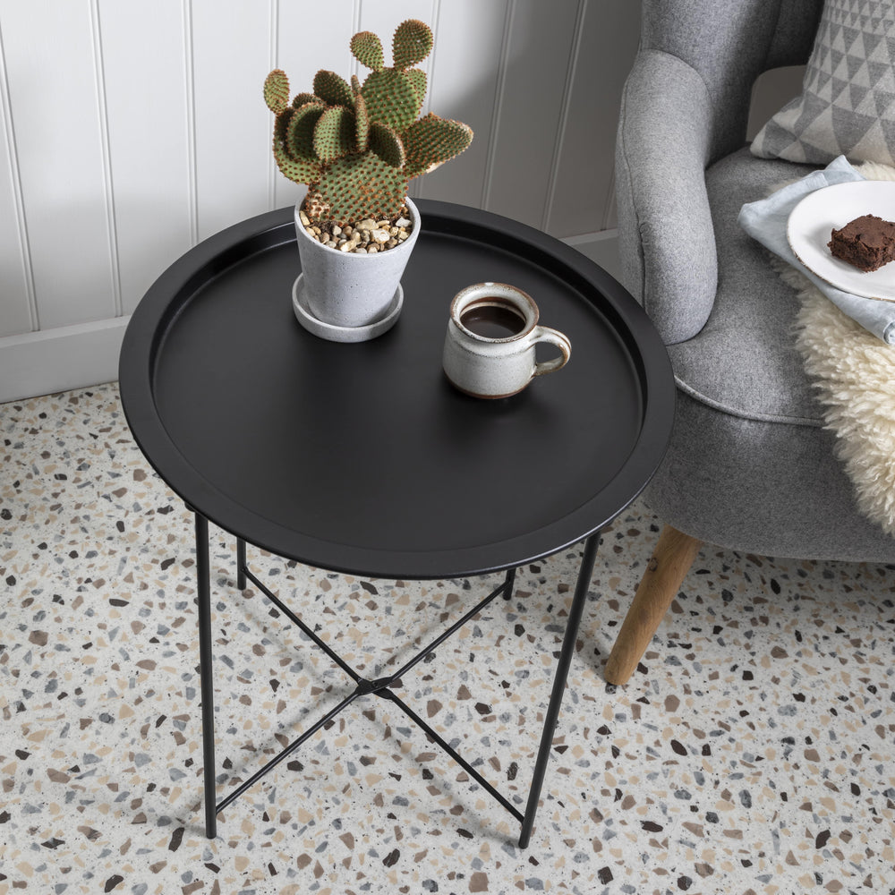 Metal Tray Side Table in Black