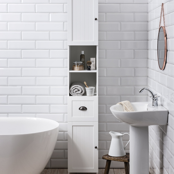 Stow Tallboy Bathroom Cabinet Storage Unit in White
