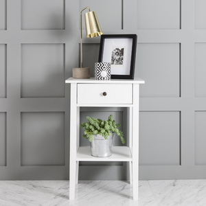 White Bedside Table with Shelf