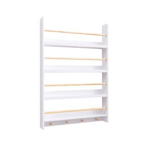 Howe Wall Mounted Wide 4 Tier Display Bookcase & 4 Coathooks