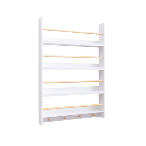 Howe Wall Mounted Wide 4 Tier Display Bookcase & 4 Coathooks