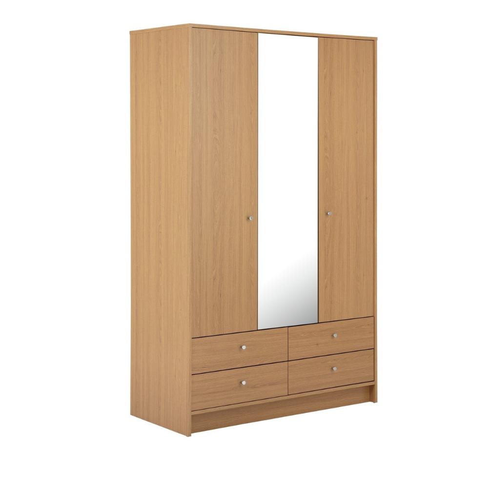 Malibu 3 Dr 4 Drawer Mirror Wardrobe - Oak Effect 17651885