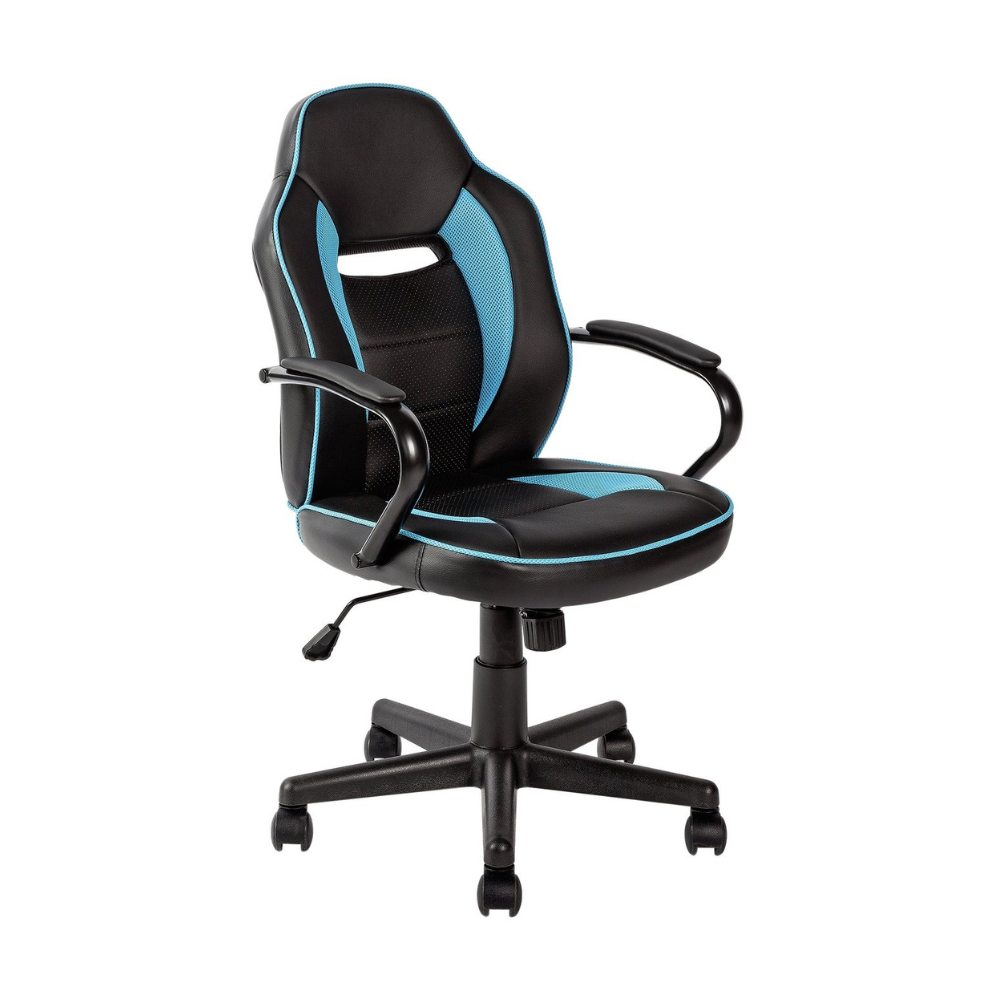 Faux Leather Mid Back Gaming Chair - Blue & Black 17037265