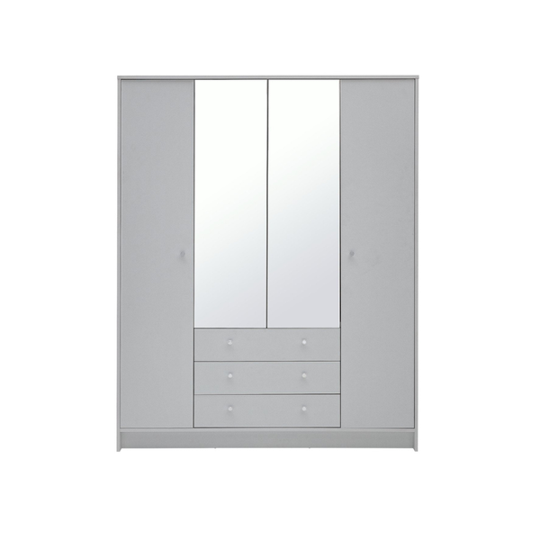 Malibu 4 Door 3 Drawer Mirror Wardrobe - Grey 19288524