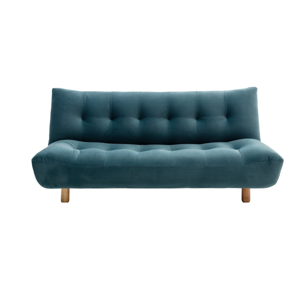 Habitat Kota teal velvet 3 seater sofa bed front view
