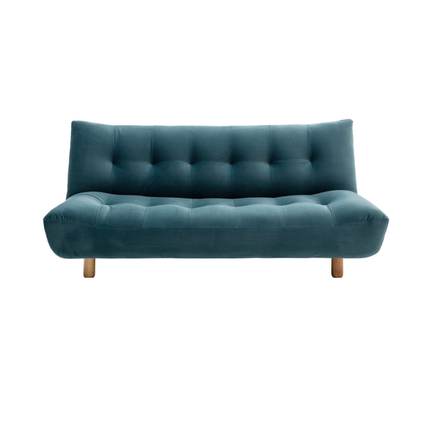 Habitat Kota teal velvet 3 seater sofa bed front view