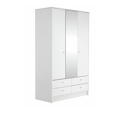 Malibu 3 Door 4 Drawer Mirror Wardrobe - White 19200100