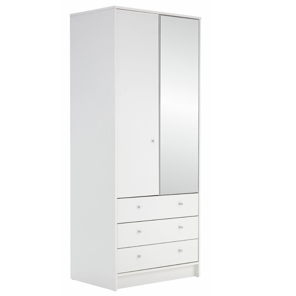 Malibu 2 Door 3 Drawer Mirror Wardrobe - White 19213788