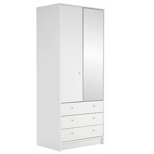 Malibu 2 Door 3 Drawer Mirror Wardrobe - White 19213788