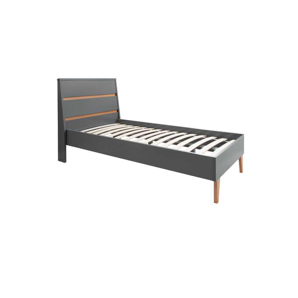 Grey Single Chic Bed with Pine Legs