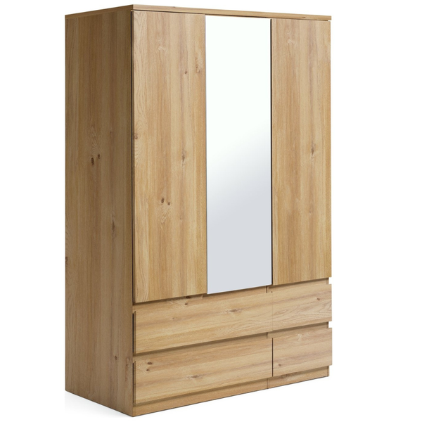 Jenson 3 Door 4 Drawer Mirror Wardrobe-Oak Effect 17570557