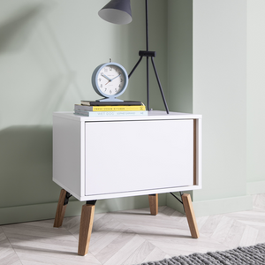 White Bedside Table With Pine Legs
