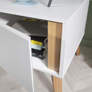 White Bedside Table With Pine Legs