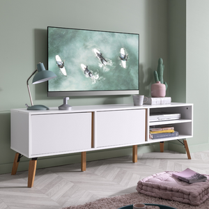 White TV Unit With Pine Legs