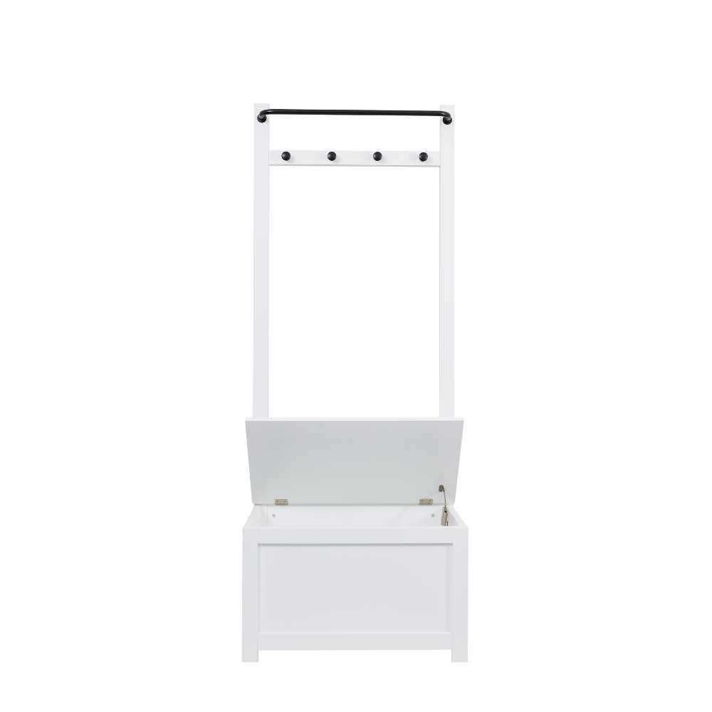 Hallway Bench Shoe Storage and Coat Hook in Classic White