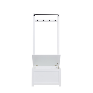 Hallway Bench Shoe Storage and Coat Hook in Classic White