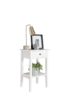 White Bedside Table with Shelf