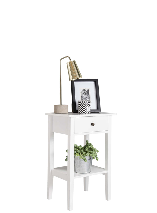 White Bedside Table with Shelf