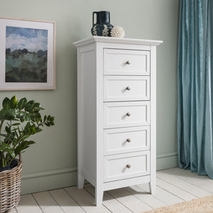 White 6 Draw Tall Chest of Drawers