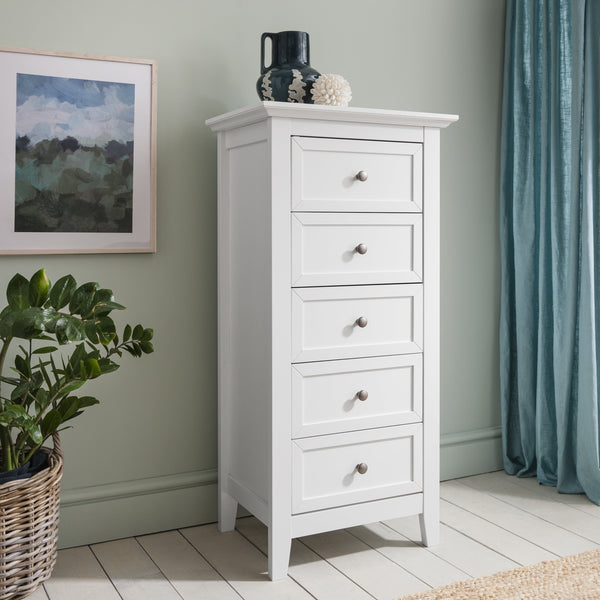 White 6 Draw Tall Chest of Drawers