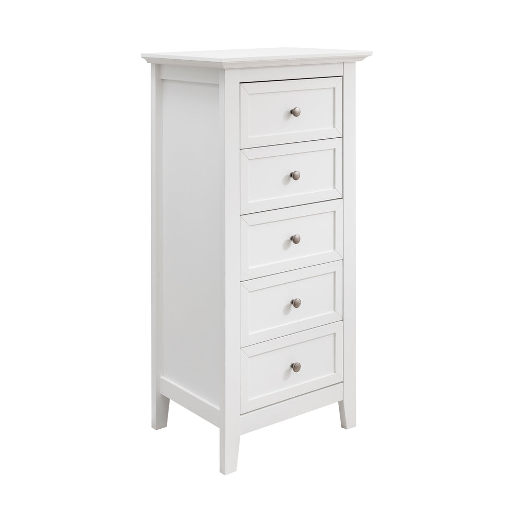 White 5 Drawer Tall Chest of Drawers