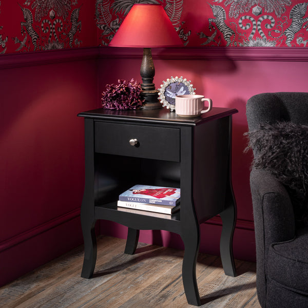1 Draw French Style Black Bedside Table