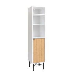 Bathroom Tallboy in White with Bamboo Effect Door
