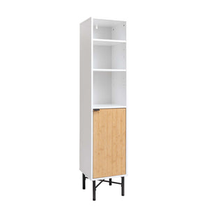 Bathroom Tallboy in White with Bamboo Effect Door