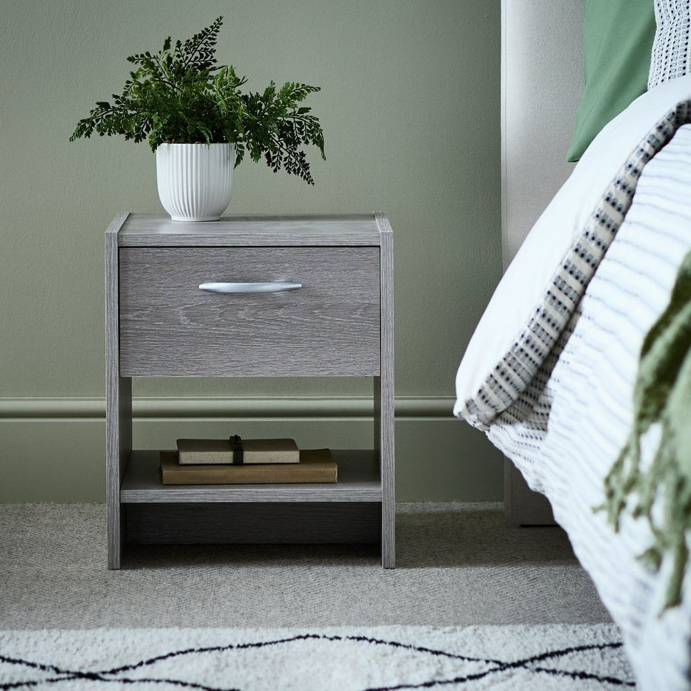 Seville 1 Drawer Bedside Table - Grey Oak Effect 18092663